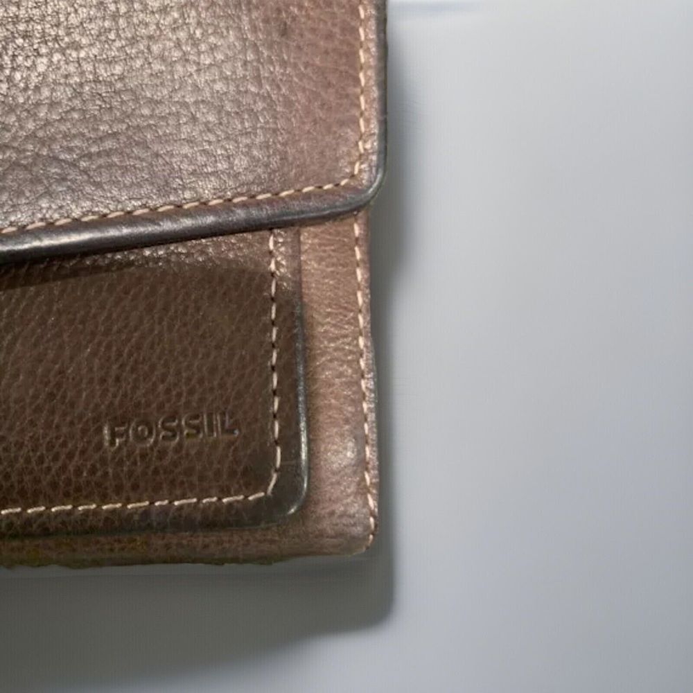 Fossil Brown Trifold Checkbook Wallet Genuine Soft‎ Leather - Picture 3 of 11